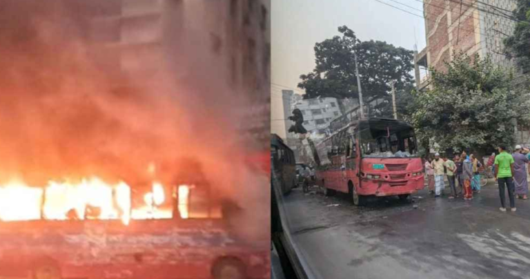 রাজধানীতে দুই বাসে আগুন