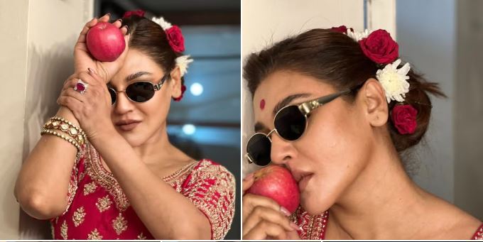 হাতে লাল টুকটুকে আপেল, ব্লাউজের সঙ্গে জিন্সে লাস্যময়ী জয়া!